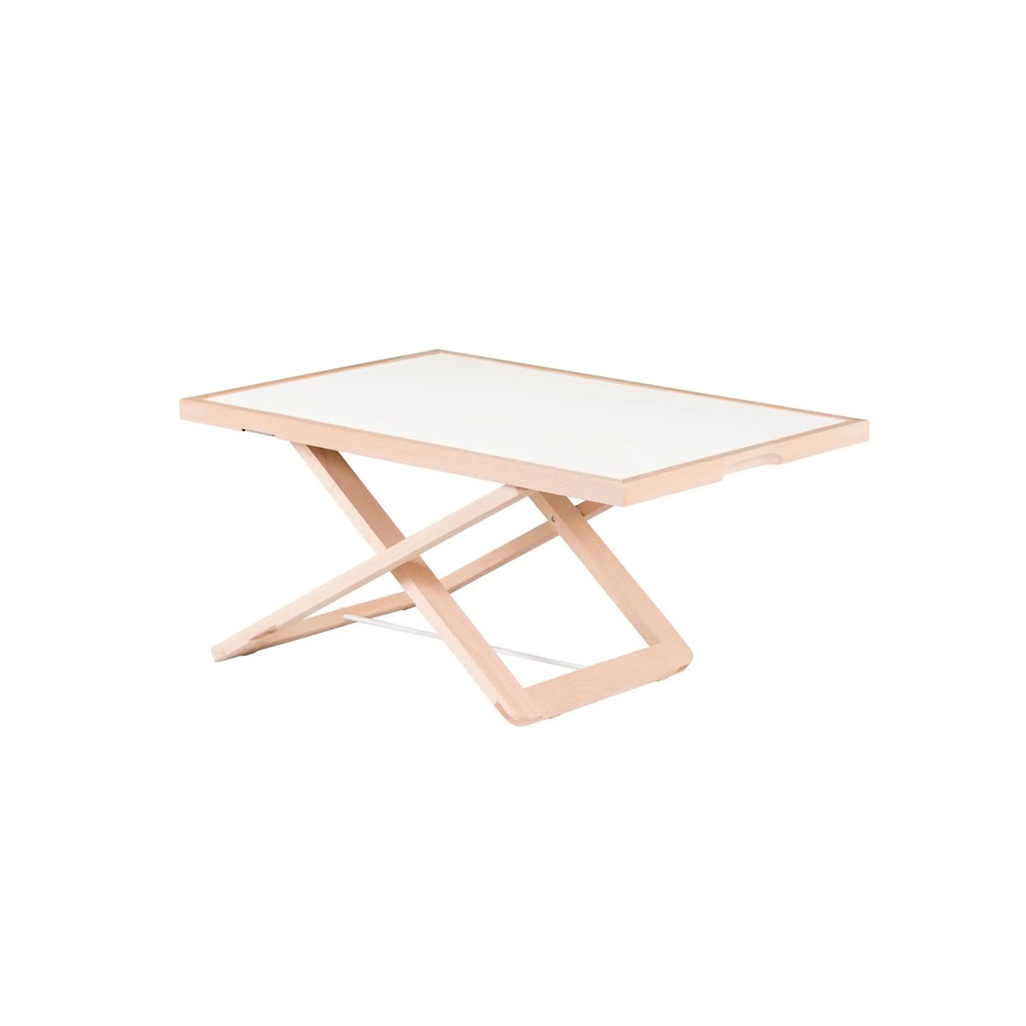 Freedesk Desk Riser Light Compact in white, featuring a lightweight adjustable wooden frame for ergonomic sit-stand flexibility.