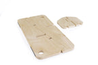 Freedesk Laptop Stand made of natural wood, laying flat unassembled showcasing its small footprint. 