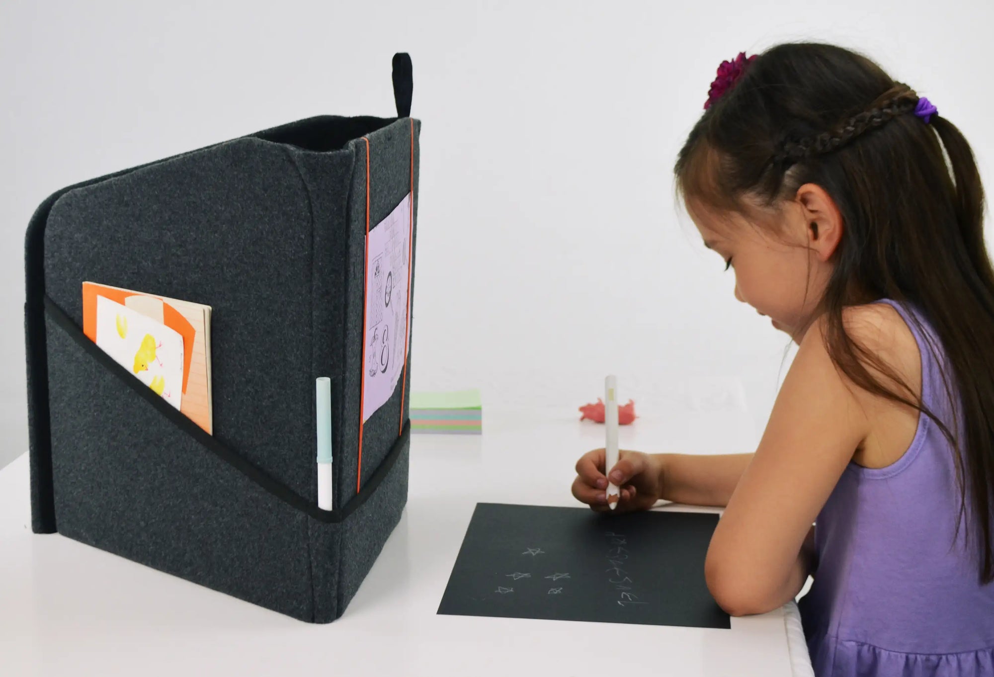 Freedesk Personal Space in Black creating a private study environment.